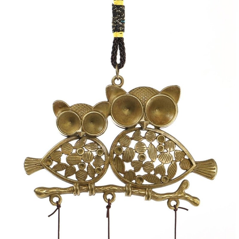 Bagoly szélcsengő, kültéri, beltéri kerti dekoráció 4 haranggal 3 bagoly, otthoni szélfogó, romantikus szélcsengő