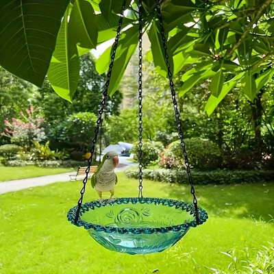 Set de hrănitori pentru baie pentru păsări agățat cu lanț Decor de grădină în aer liber pentru terasa Design floral PP pentru apă pentru păsări Instrument pentru hrănitor pentru păsări