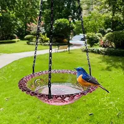 Set de hrănitori pentru baie pentru păsări agățat cu lanț Decor de grădină în aer liber pentru terasa Design floral PP pentru apă pentru păsări Instrument pentru hrănitor pentru păsări