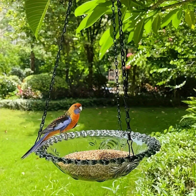 Set de hrănitori pentru baie pentru păsări agățat cu lanț Decor de grădină în aer liber pentru terasa Design floral PP pentru apă pentru păsări Instrument pentru hrănitor pentru păsări