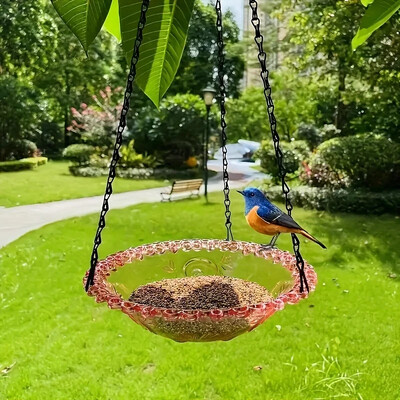 Set de hrănitori pentru baie pentru păsări agățat cu lanț Decor de grădină în aer liber pentru terasa Design floral PP pentru apă pentru păsări Instrument pentru hrănitor pentru păsări