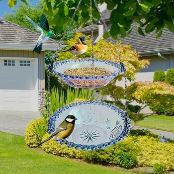 Birdbath Bowl σε σχήμα λουλουδιού Εξωτερικός τροφοδότης πουλιών Διπλών στρωμάτων Τροφοδότης πουλιών Μεταλλική αλυσίδα αδιάβροχη διακόσμηση κήπου Προμήθειες αυλής