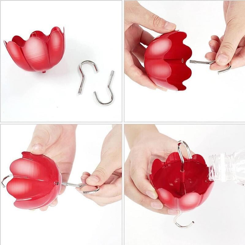 Kolibri etető hangyavédővel, rozsdamentes acél, szivárgásmentes virág formájú hangyakorláttal és rózsafüzéretetővel kültéri teraszkerthez