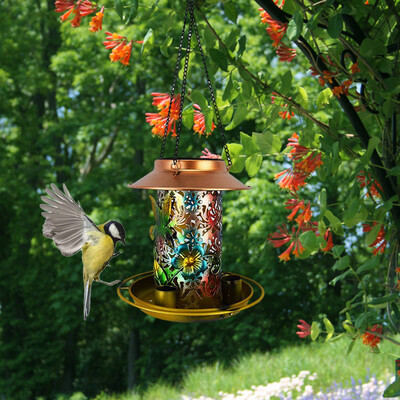 Solar Bird Drinker Feeder IP55 Αδιάβροχο Κρεμαστό Κολίμπρι Τροφοδότες Μεταλλικές Ηλιακές Ενεργειακές Ταΐστρες Πτηνών Εξωτερικού/Κήπου Διακόσμηση