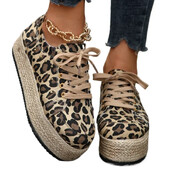 Női divat vászon alkalmi cipő Női tavaszi ősz új kerek orrú fűzős cipő Légáteresztő leopárdmintás tornacipő, nagy 43-as