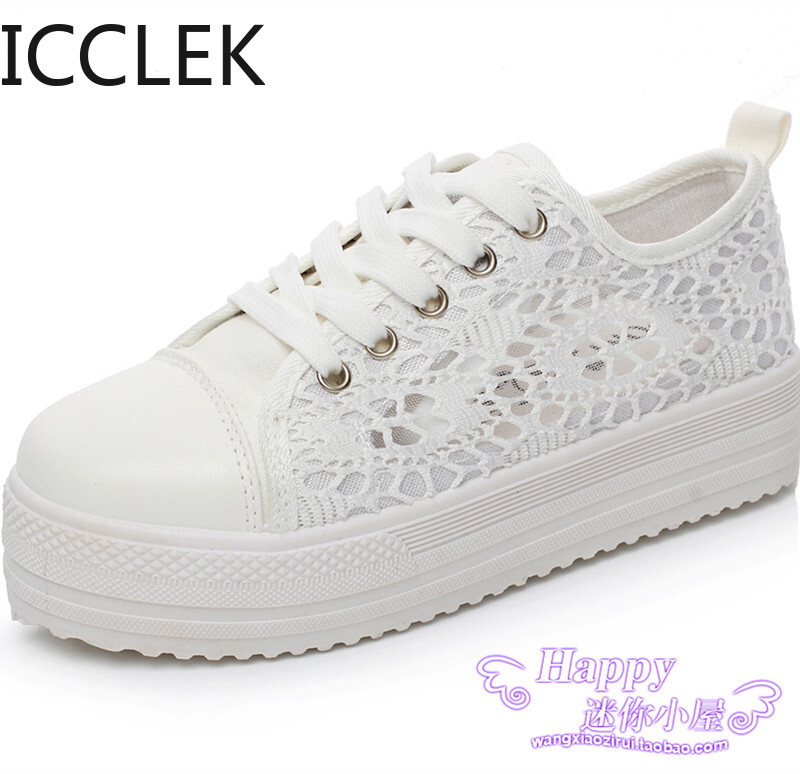 Női Cipők Divat Nyári Alkalmi Cipők Fehér tornacipők Kivágások Csipke vászon Üreges, légáteresztő platform cipők Tenis Feminino