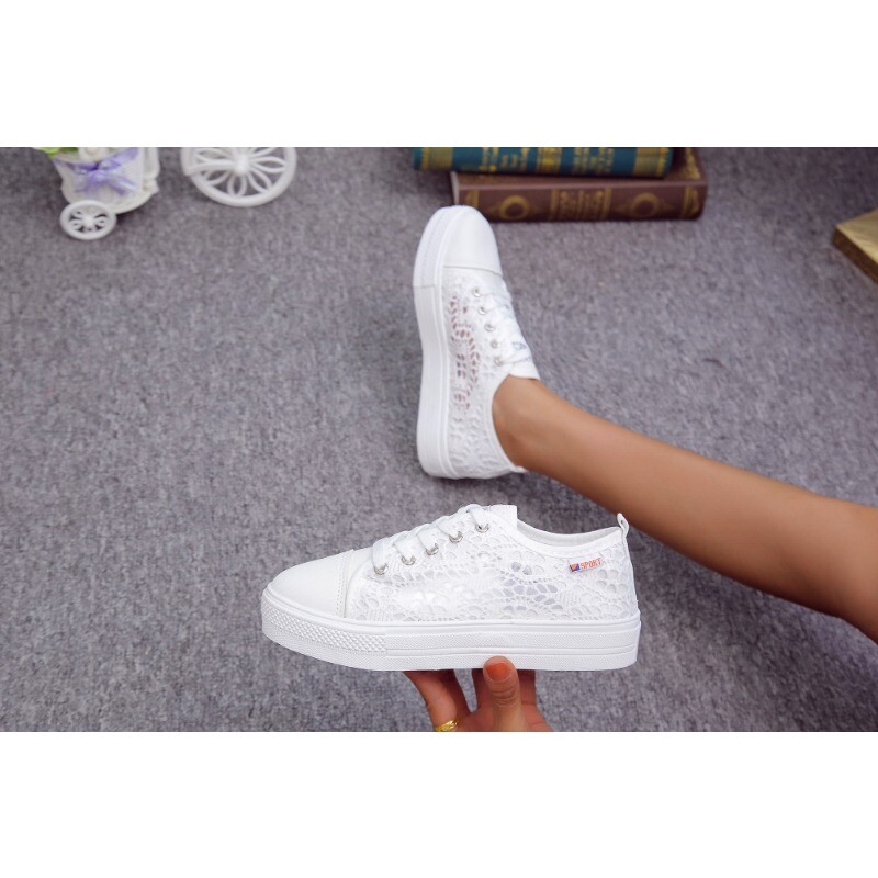 Sieviešu apavi Pavasaris Rudens Vasara Mode Ikdienas balti Izgriezumi Mežģīnes Audekls Dobi Elpojoša Platforma Plakanas kedas Teniss Pastaiga