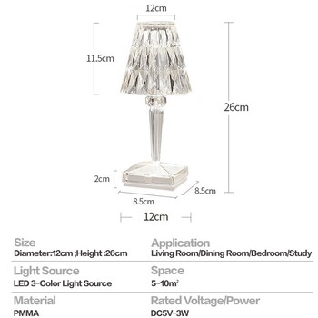 Επιτραπέζιο φωτιστικό Manviv Diamond 5V 2W USB φόρτισης αφής Τριών χρωμάτων για μακροχρόνια χρήση Αδιάβροχη νυχτερινή διακόσμηση