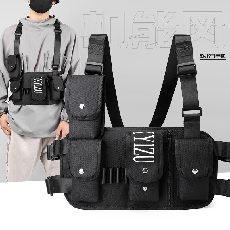 Hip Hop Tactical Techwear tehermellény táska férfi női többfunkciós állítható vízálló mellkasi táska motorkerékpár Sport Fanny Pack