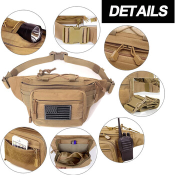 Tactical Fanny Pack Military Waist Bag Pack Hip Bum EDC Bag με ρυθμιζόμενο λουρί για κατασκήνωση πεζοπορίας κυνήγι