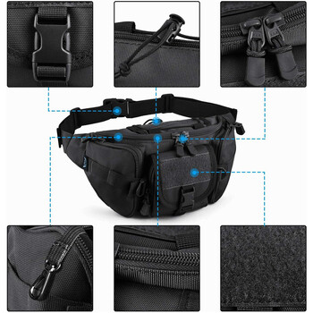 Tactical Fanny Pack, Military Waist Bag with US Patch Utility Hip Belt Bumbag για πεζοπορία σε υπαίθριο ψάρεμα