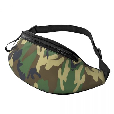Army Camo Camouflage Fanny Pack Női Férfi Egyedi Katonai Taktikai Crossbody deréktáska kerékpározáshoz Kemping Telefon Pénztartó