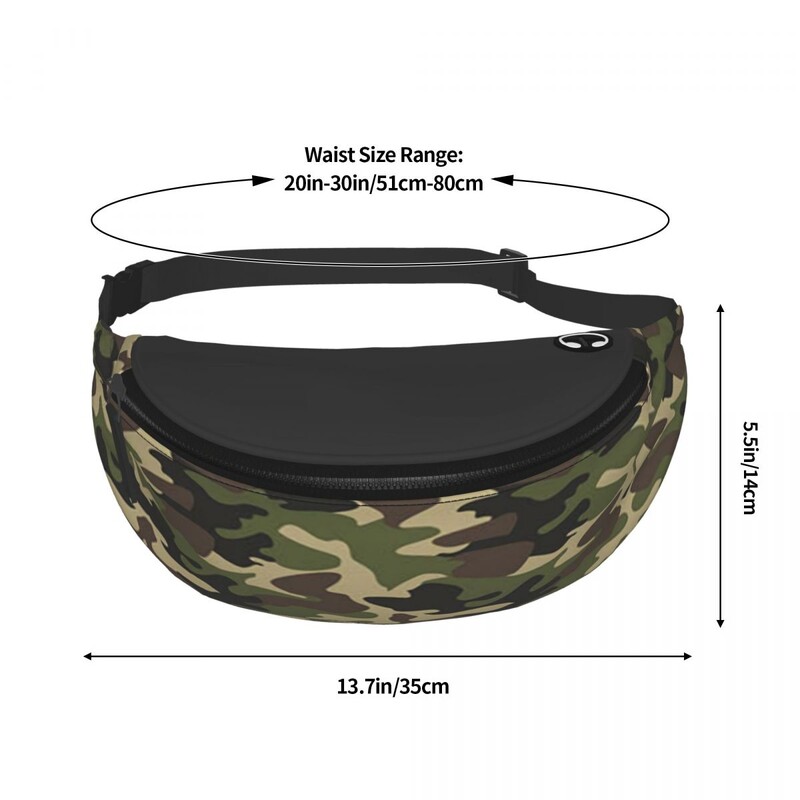 Army Camo Camouflage Fanny Pack Női Férfi Egyedi Katonai Taktikai Crossbody deréktáska kerékpározáshoz Kemping Telefon Pénztartó