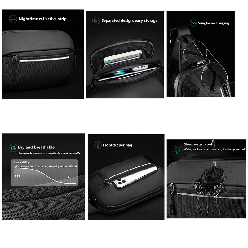 Αδιάβροχη ανδρική Fanny Pack Πολυλειτουργική τσάντα στήθους Απλή μοντέρνα τσάντα ώμου Αθλητική επεκτάσιμη τσάντα Messenger