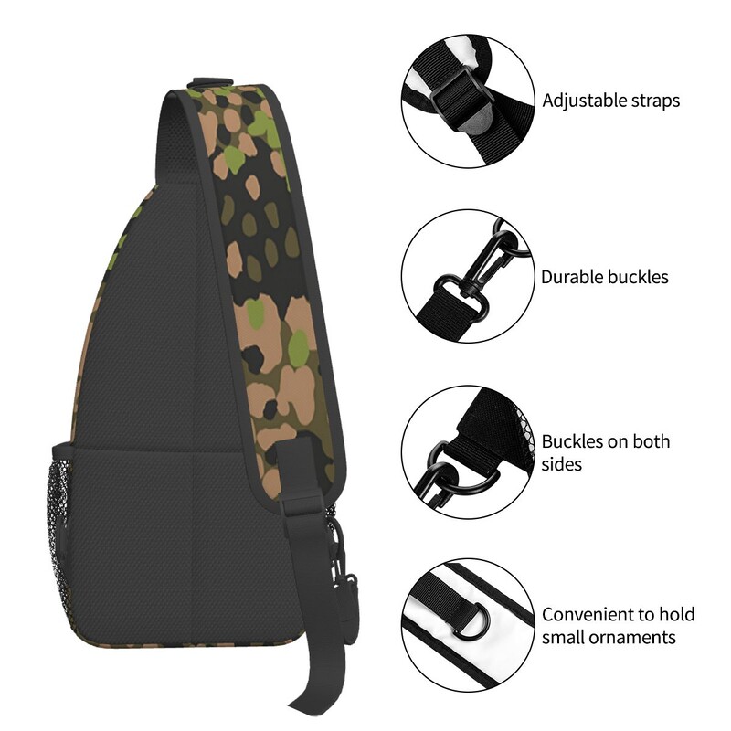 WW2 SS Erbsentarn Camouflage Crossbody Sling Bag SmallChest Bag Camo Armijas plecu mugursoma dienassoma ceļojumiem pārgājieniem kempingā