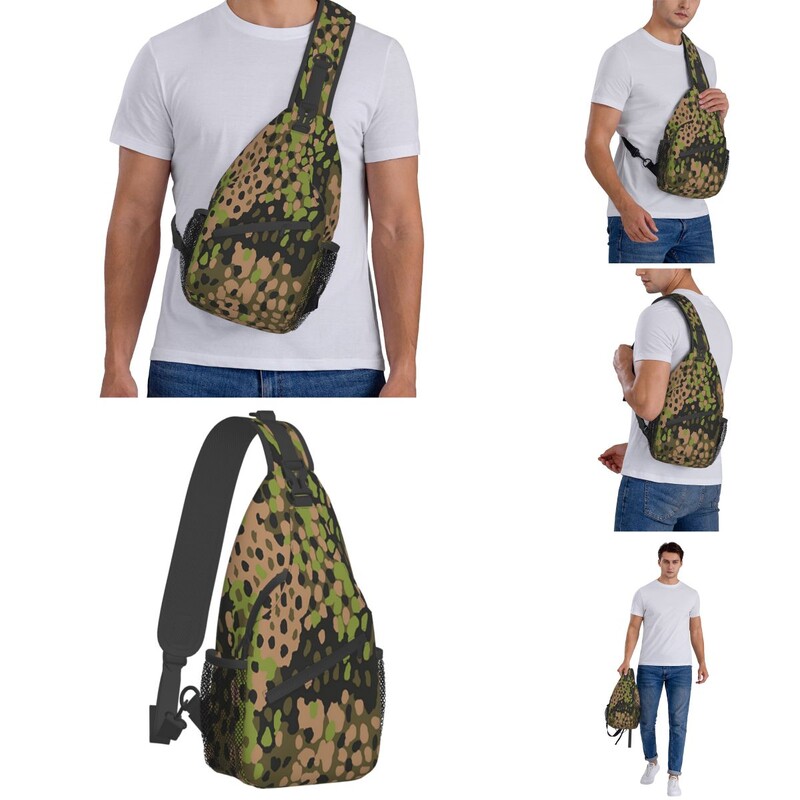 WW2 SS Erbsentarn Camouflage Crossbody Sling Bag SmallChest Bag Camo Armijas plecu mugursoma dienassoma ceļojumiem pārgājieniem kempingā