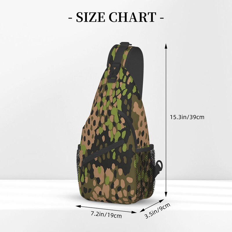 WW2 SS Erbsentarn Camouflage Crossbody Sling Bag SmallChest Bag Camo Armijas plecu mugursoma dienassoma ceļojumiem pārgājieniem kempingā