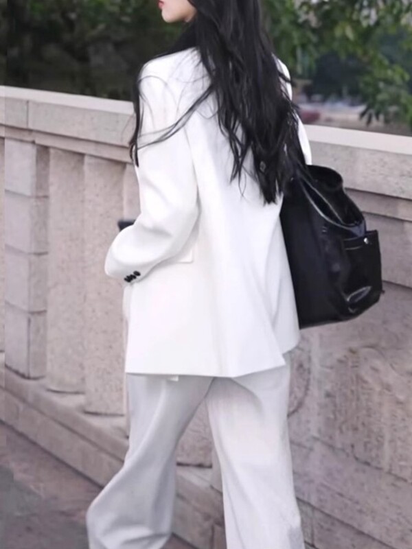 Tavasz, nyár női blézer nadrágkosztümök új divatos, hosszú ujjú irodai női üzleti női elegáns fehér ruhák, kétrészes szett