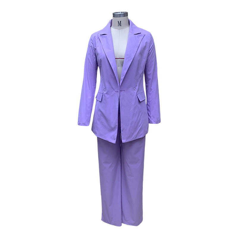 BAMBUUSA Pavasara Rudens Sieviešu Blazeri Garās Bikses Divdaļīgs Komplekts Sieviešu ikdienišķs brīvs uzvalks Platas Bikses Masīvi Apģērbi Biksestērpi