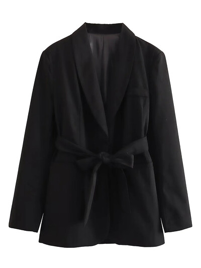 ZBZA női új divatos öltöny Retro hosszú ujjú, ékes nyakú övblézer magas derekú, széles szárú nadrág elegáns irodai öltöny szett