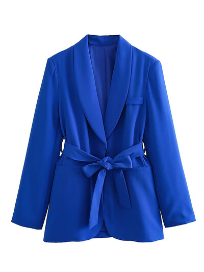 ZBZA női új divatos öltöny Retro hosszú ujjú, ékes nyakú övblézer magas derekú, széles szárú nadrág elegáns irodai öltöny szett