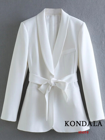 Γυναικεία κοστούμια TRAFZA Office Lady White Blazer Σετ με μακρυμάνικο V λαιμόκοψη Σετ παντελόνι με φαρδύ πόδι και ψηλή μέση 2024