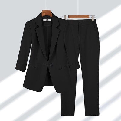 2023 de vară nou jachetă subțire blazer ocazional pantaloni largi, două piese, set de pantaloni eleganti pentru femei, ținute de birou, îmbrăcăminte de afaceri