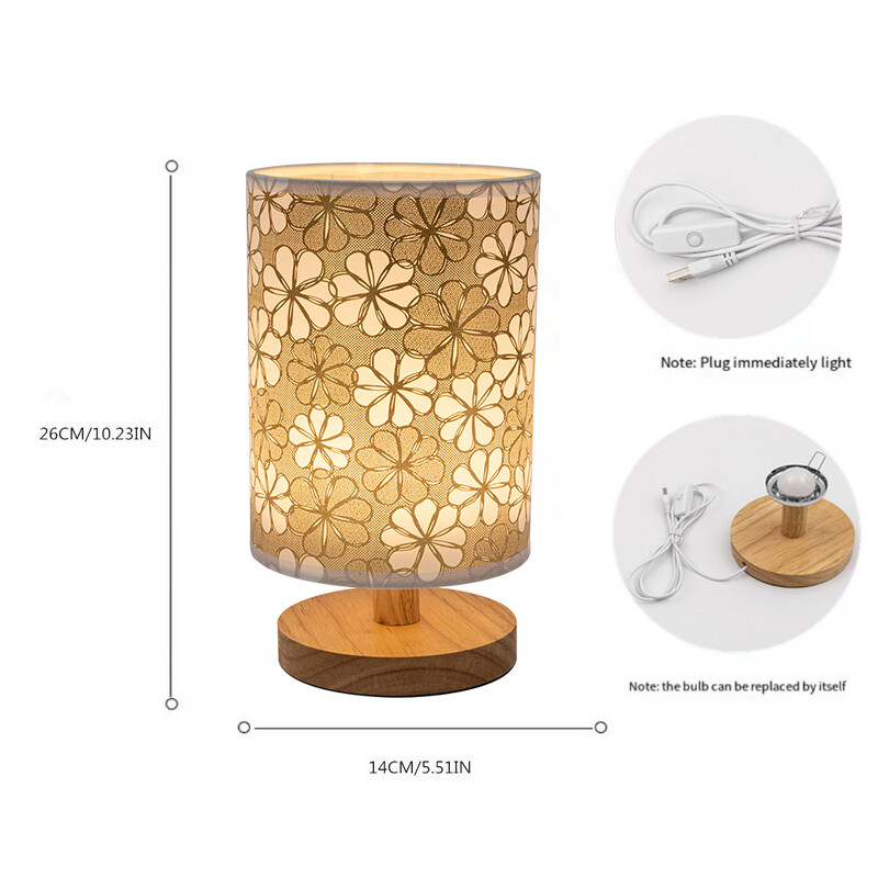 2022 kerek, retro kreatív LED asztali hálószoba Hotel ágy melletti tömörfa, USB csatlakozós lámpa