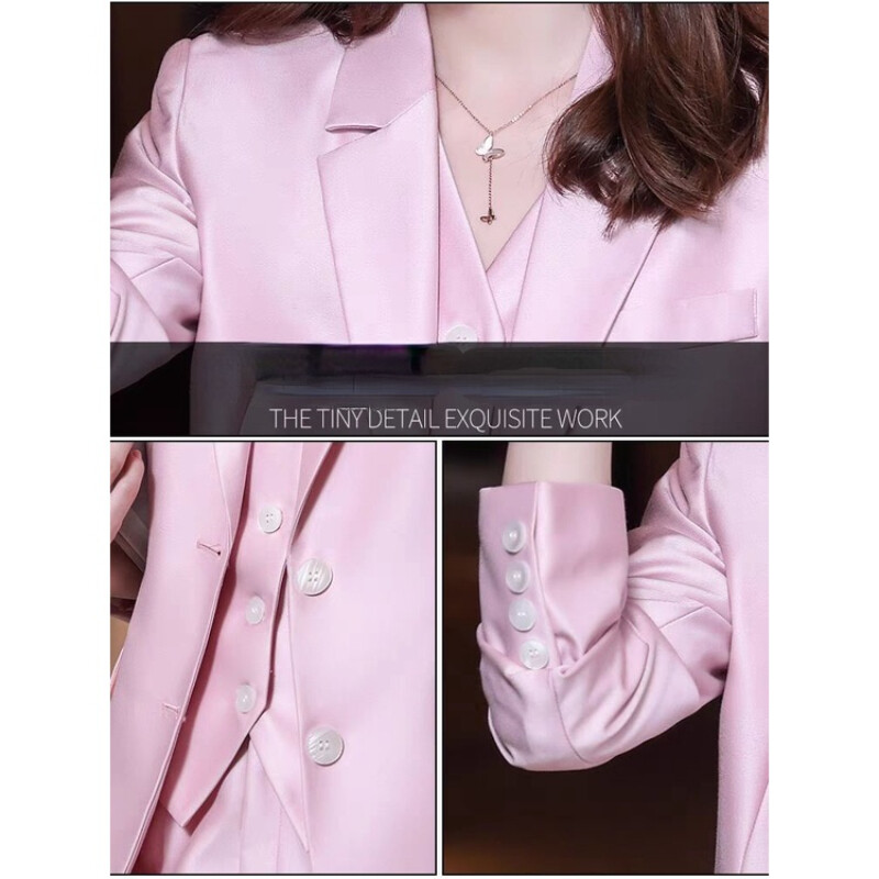 (Blézer+mellény+nadrág) Csúcsminőségű koreai női öltöny szett, egyszínű női öltöny, irodai női öltöny, női esküvői öltöny szett