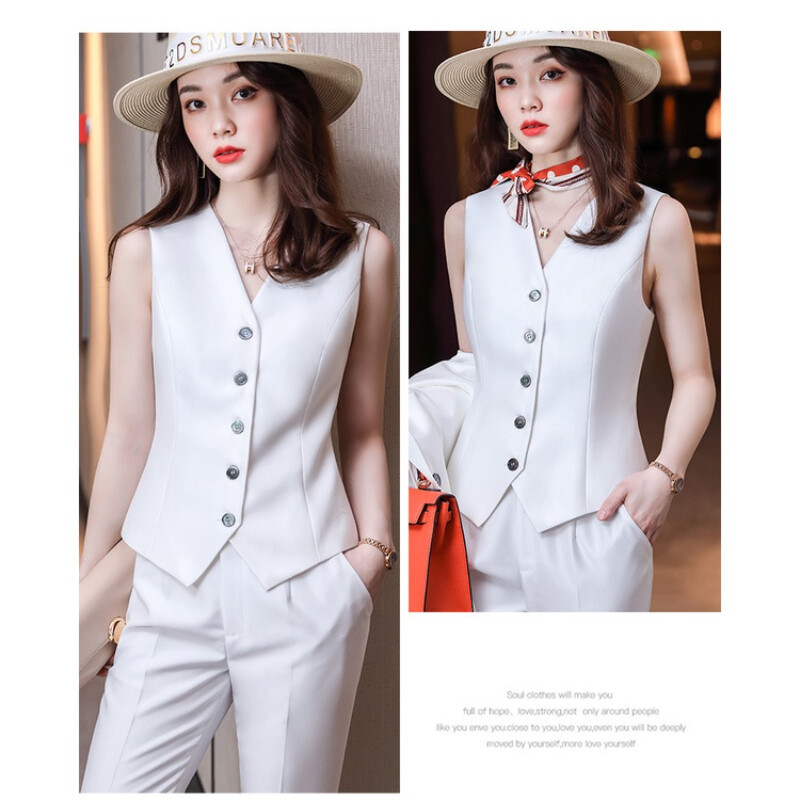 (Blézer+mellény+nadrág) Csúcsminőségű koreai női öltöny szett, egyszínű női öltöny, irodai női öltöny, női esküvői öltöny szett