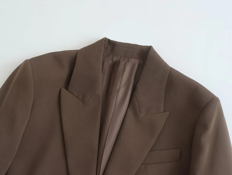 TRAF sieviešu modes 2023. gada rudens brūns sieviešu uzvalki birojā, žakete ar platu kakla izgriezumu + bikses ar augstu vidukli, retro stila sieviešu komplekti