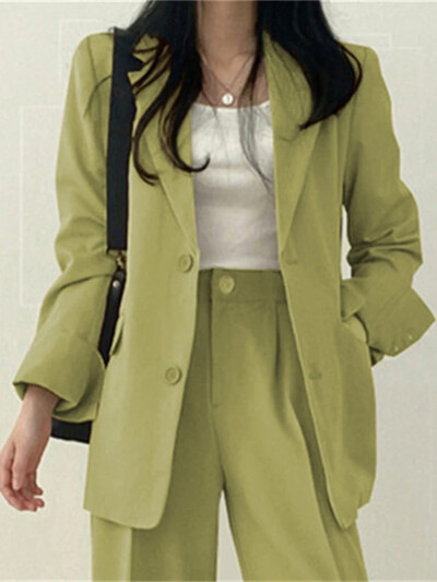 Divatos 2 részes szettek Női ruhák Tavaszi őszi Új koreai nadrágszettek Ingázó Elegáns öltönykabát 2 részes szettek Női kabát