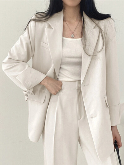 Divatos 2 részes szettek Női ruhák Tavaszi őszi Új koreai nadrágszettek Ingázó Elegáns öltönykabát 2 részes szettek Női kabát