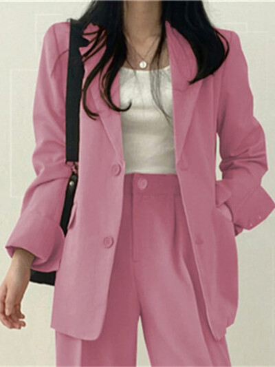 Divatos 2 részes szettek Női ruhák Tavaszi őszi Új koreai nadrágszettek Ingázó Elegáns öltönykabát 2 részes szettek Női kabát