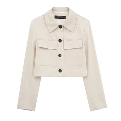 TRAF 2024 de primăvară pentru femei, ocazional, 2 piese, set kaki, buzunare, blazer scurt, pantaloni uni, drepți, cu fermoar, costum elegant