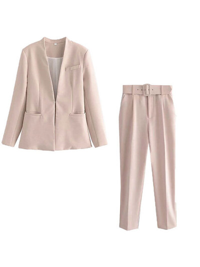 JUPAOPAO2024 Sieviešu modes divu gabalu komplekti TRAF biroja apģērbi bleizeri mētelis un bikses ar augstu jostasvietu. Vienkāršs vienkrāsains uzvalks