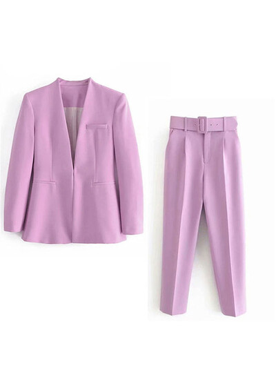 JUPAOPAO2024 Sieviešu modes divu gabalu komplekti TRAF biroja apģērbi bleizeri mētelis un bikses ar augstu jostasvietu. Vienkāršs vienkrāsains uzvalks