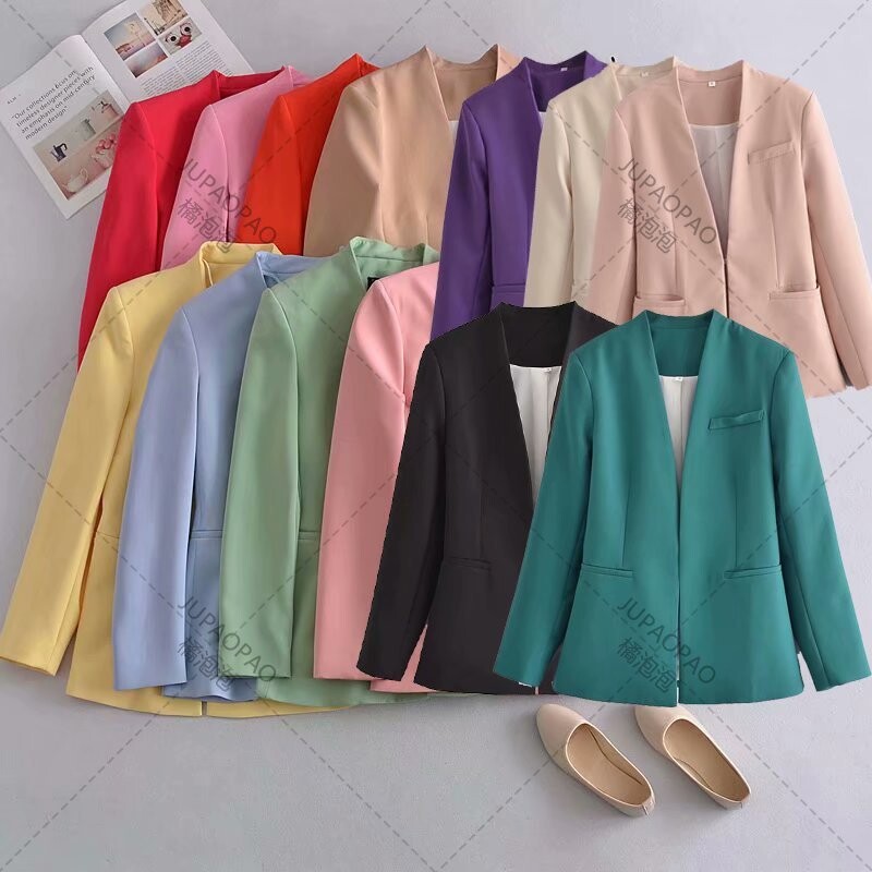 JUPAOPAO2024 Sieviešu modes divu gabalu komplekti TRAF biroja apģērbi bleizeri mētelis un bikses ar augstu jostasvietu. Vienkāršs vienkrāsains uzvalks