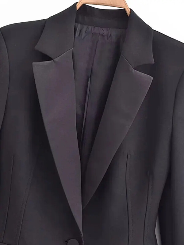 TRAF 2024 női blézer nadrágkosztüm, női fekete, tömör, formális kabát, nadrág, női munkaruha, 2 részes női szett