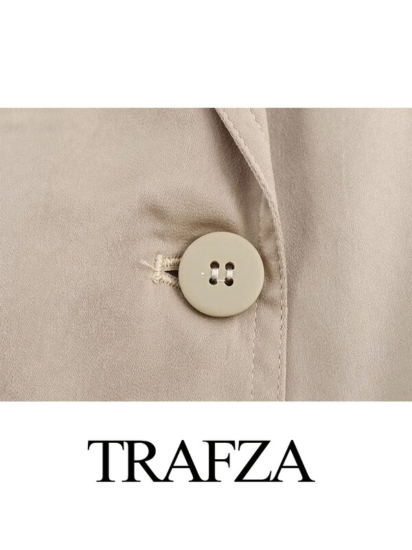 TRAFZA Žensko jesensko dvodijelno odijelo, ležerno odijelo na rever, okomiti sako s dva gumba + modno odijelo s patentnim zatvaračem i džepovima visokog struka, duge hlače Mujer