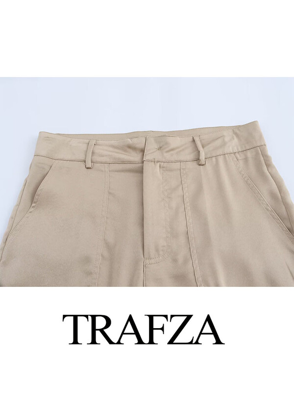 TRAFZA Žensko jesensko dvodijelno odijelo, ležerno odijelo na rever, okomiti sako s dva gumba + modno odijelo s patentnim zatvaračem i džepovima visokog struka, duge hlače Mujer