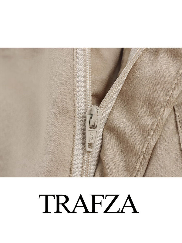 TRAFZA Žensko jesensko dvodijelno odijelo, ležerno odijelo na rever, okomiti sako s dva gumba + modno odijelo s patentnim zatvaračem i džepovima visokog struka, duge hlače Mujer