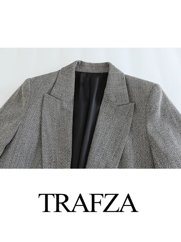 TRAFZA női 2 részes szett, hosszú ujjú zsebgombok Design textúra blézerkabát + elasztikus derék oldalzsebek hétköznapi széles szárú nadrágok