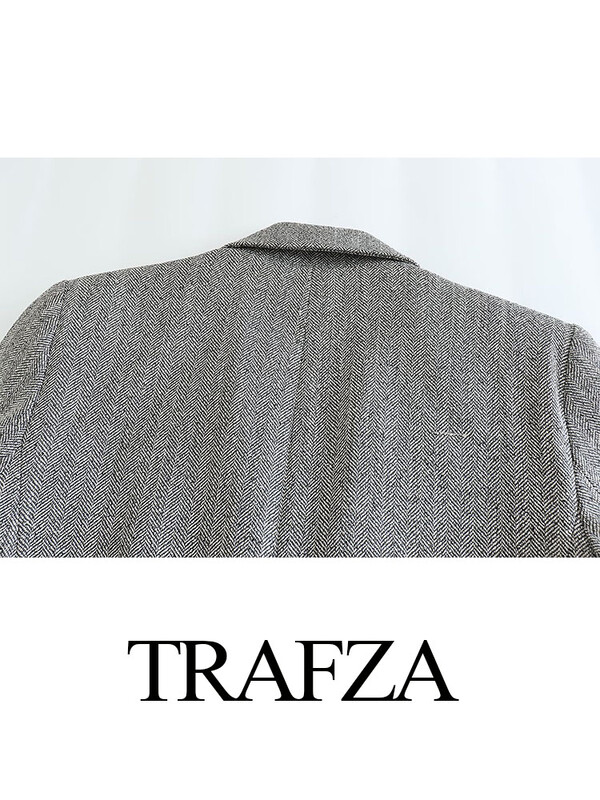 TRAFZA női 2 részes szett, hosszú ujjú zsebgombok Design textúra blézerkabát + elasztikus derék oldalzsebek hétköznapi széles szárú nadrágok