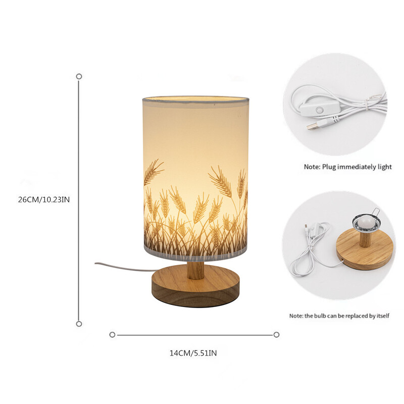 Masīvkoka USB spraudnis apaļš Retro radošs LED galda guļamistabas viesnīcas naktslampa