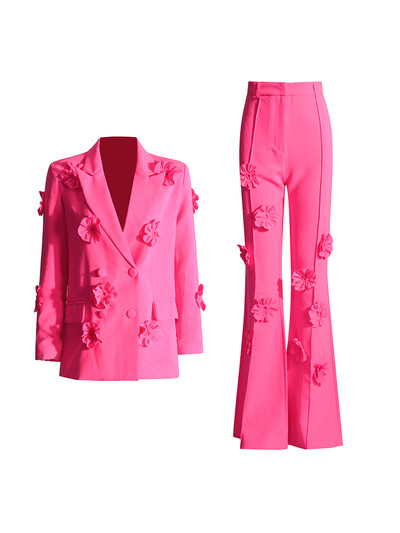 TWOTWINSTYLE Spliced Appliques elegáns szett női hornyolt gallérral, hosszú ujjú blézer flare nadrág temperament öltöny szett női