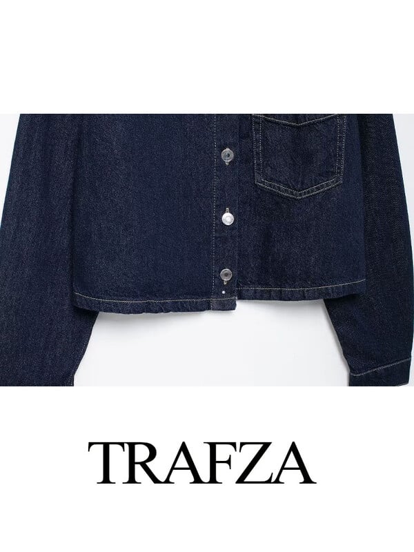 TRAFZA rudens modes sieviešu kostīmi, masīvi nolaižami apkakles kabatas džinsa krekli ar vienrindu + mežģīņu džinsu sieviešu komplekts ar augstu vidukli