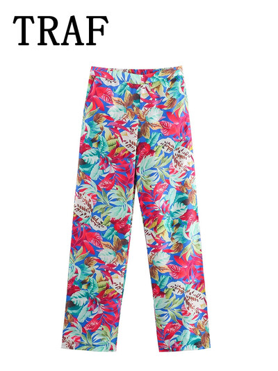 TRAF sieviešu uzvalks, elastīgs viduklis, ikdienas bikšu komplekti sievietēm, 2 dab., modes apdruka, mētelis, jauns divdaļīgs sieviešu komplekts.