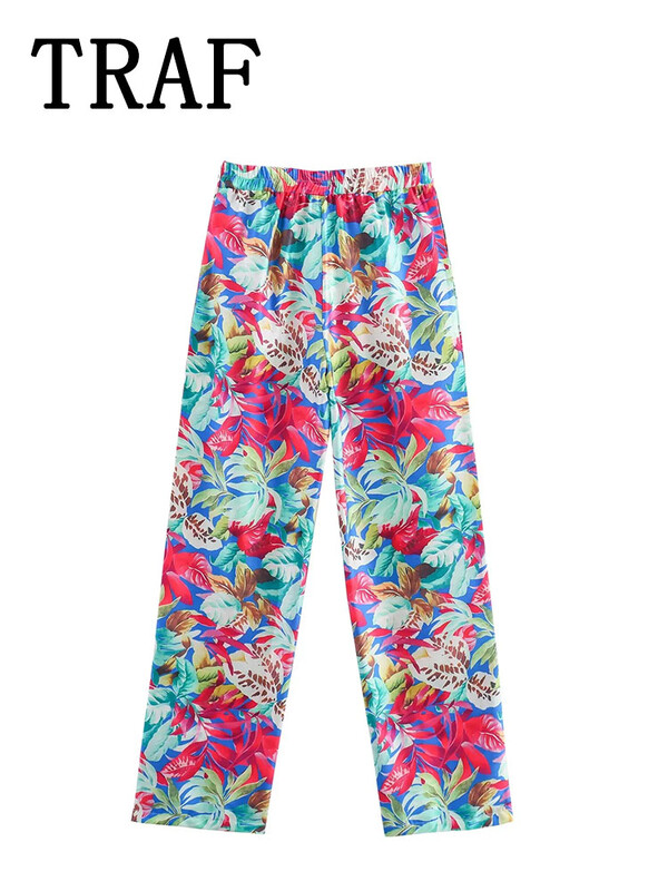 TRAF sieviešu uzvalks, elastīgs viduklis, ikdienas bikšu komplekti sievietēm, 2 dab., modes apdruka, mētelis, jauns divdaļīgs sieviešu komplekts.