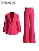 TWOTWINSTYLE tömör, kétrészes női szett V nyakú, hosszú ujjú, toldott gombos blézerek, magas derekú nadrágok karcsúsító szettek női